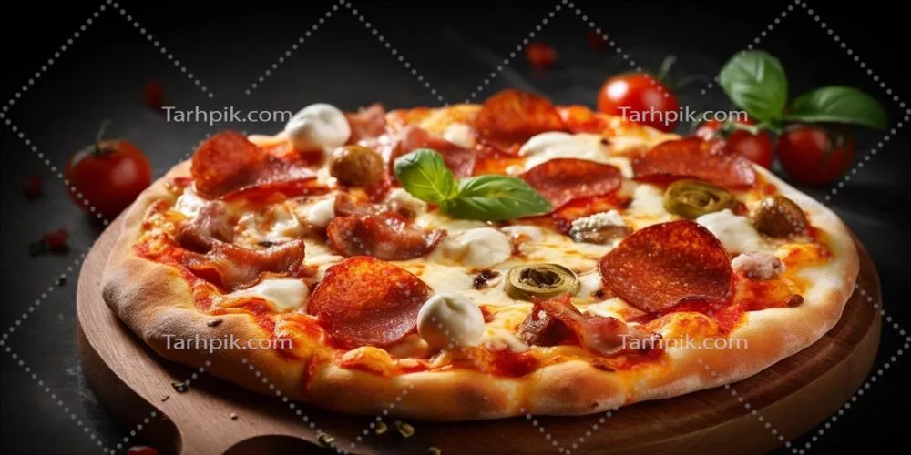 عکس پیتزا با پنیر و سوسیس در پس‌زمینه محو و تولید شده با هوش مصنوعی