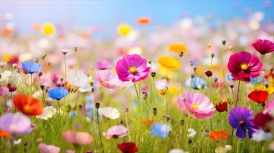 مناظر گلدار طبیعی در اوایل تابستان با رنگ‌های شاداب و نرم و انتخابی