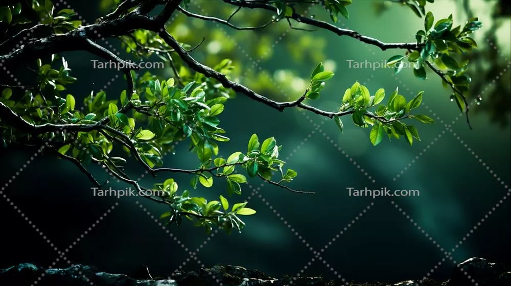 پس‌زمینه‌ای طبیعی و نزدیک از برگ‌های درختان با سبز شاداب و پرجنب و جوش، مناسب برای طراحی‌های بافتی گیاهی