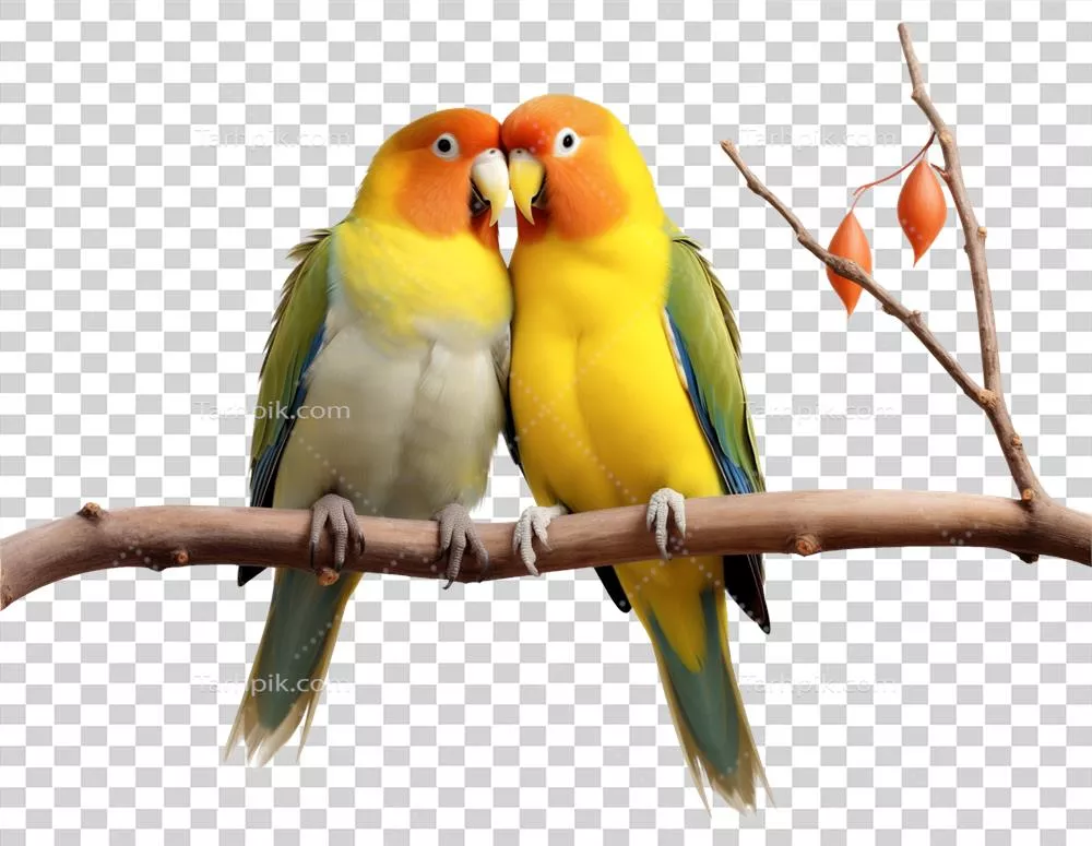 عروسک‌های عاشق در شاخه‌ای بر روی پس‌زمینه شفاف و دیدنی