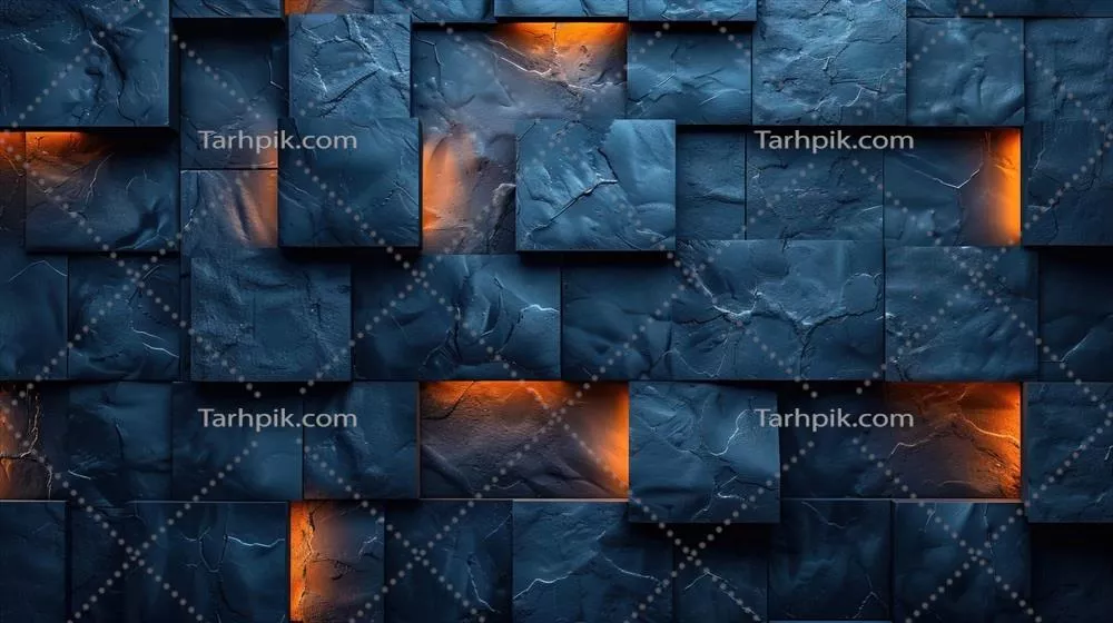 متن دیوار سنگی آبی روشن با چراغ‌های درخشان گرم به عنوان پس‌زمینه