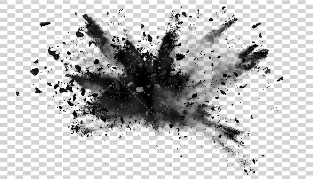 انفجار پودر سیاه دود در پس‌زمینه شفاف و مجزای آن