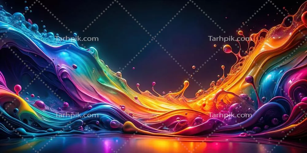 طراحی انتزاعی مایع با رنگ های نئونی روشن و جلوه های درخشان و چرخشی