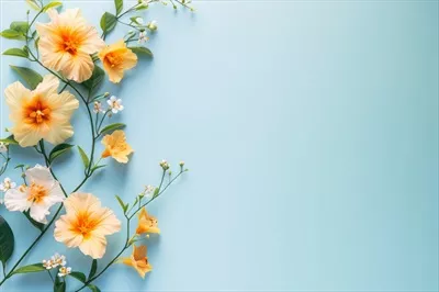تزیینات زیبا با گلهای زرد بر روی پسزمینه آبی