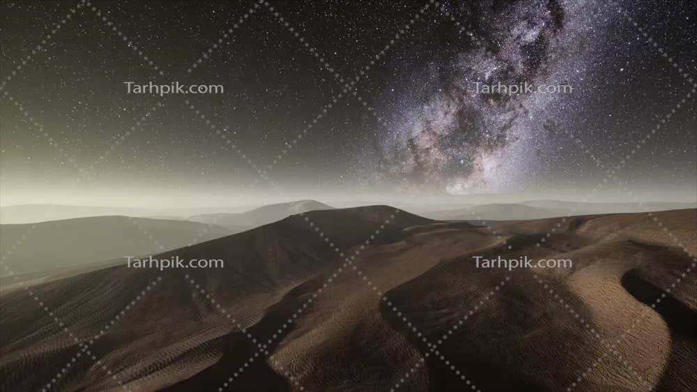 نمای شگفت انگیز کهکشان شیری بر فراز تپه های شنی ارگ چربی در کویر صحرا