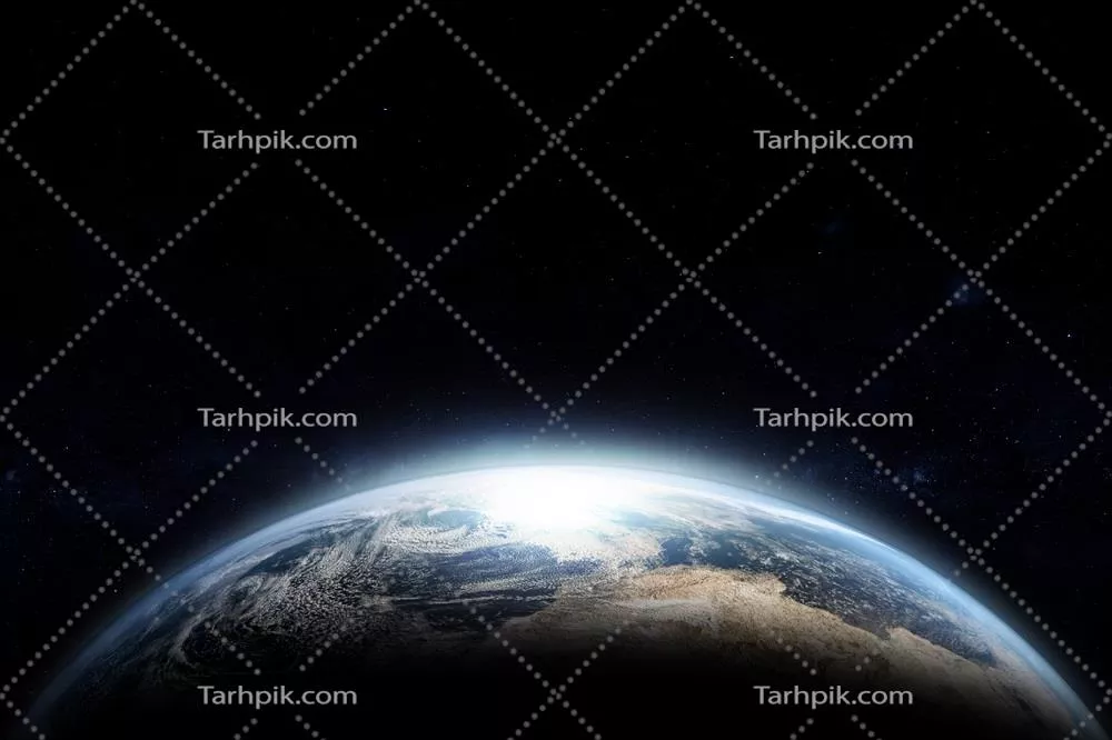 تصویرسازی سه بعدی انتزاعی از زمین در فضا و کهکشان، با عناصر نداشته ناسا