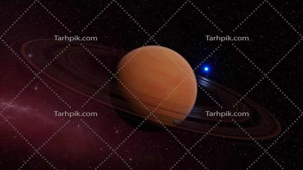 سیاره غول‌پیکر گازی زحل با حلقه‌ها در فضا - تصویرسازی سه‌بعدی علمی تخیلی