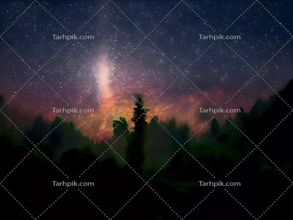 تصویر خیره کننده کهکشان راه شیری و نور صورتی در کوه‌ها با نمای شب رنگارنگ