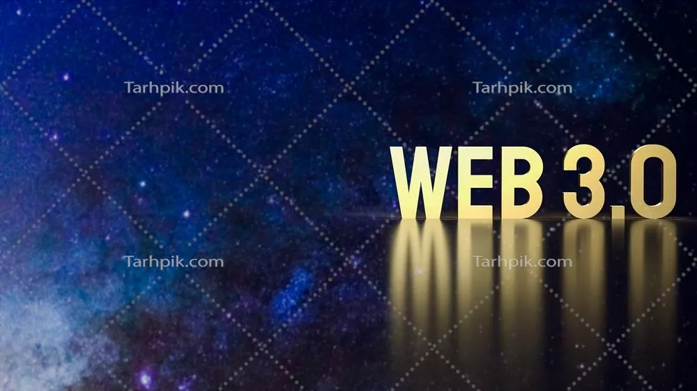 متن طلایی وب ۳.۰ بر روی پس‌زمینه فضایی برای مفهوم تکنولوژی به صورت مدل سه‌بعدی