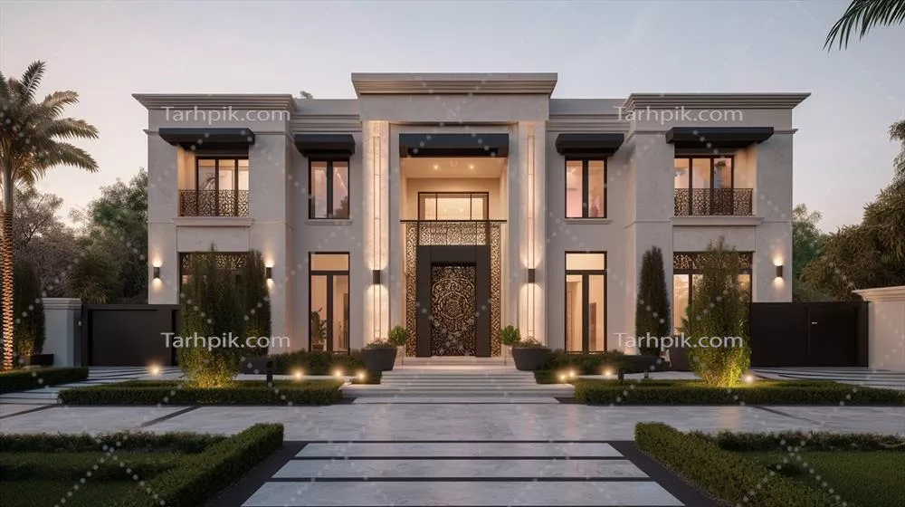 ایدههای جالب برای طراحی نمای مدرن و لوکس خانه با باغ و آسمان زیبا