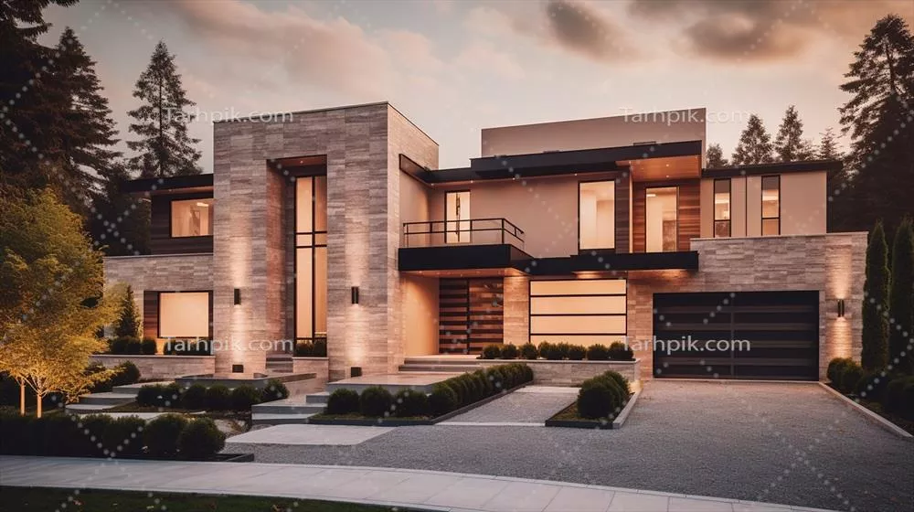 خانه مدرن لوکسی با باغی زیبا و آسمان دلانگیز به کمک هوش مصنوعی