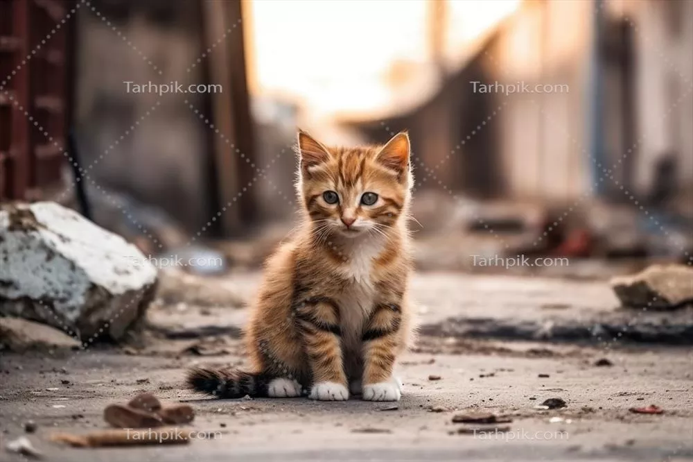 گربه خیابانی آسیبدیده که توسط هوش مصنوعی طراحی شده است در پسزمینهای از حیوانات