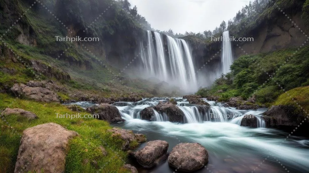 آبشارهای باشکوه در دل طبیعت - تولید شده با هوش مصنوعی