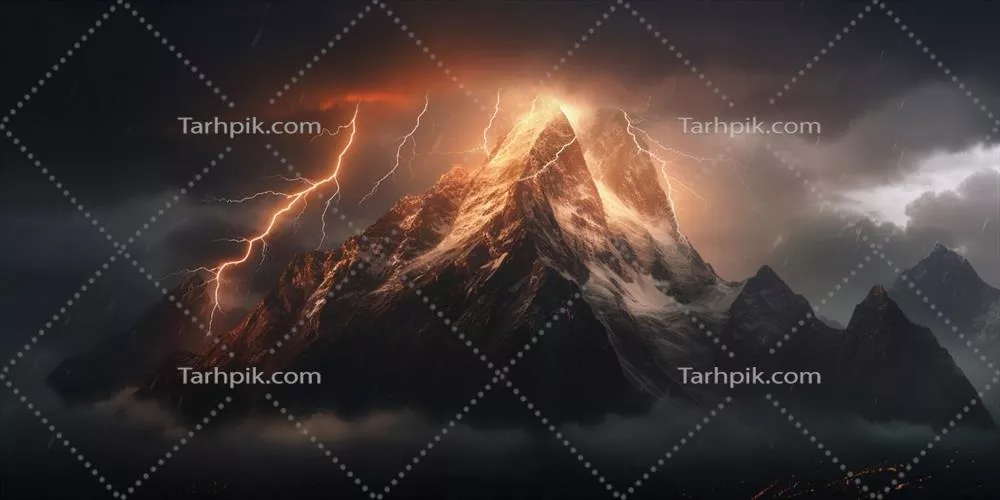 رعد و برق در کوهستان تحت شرایط طوفانی و بلایای طبیعی - تصاویر生成 شده با هوش مصنوعی