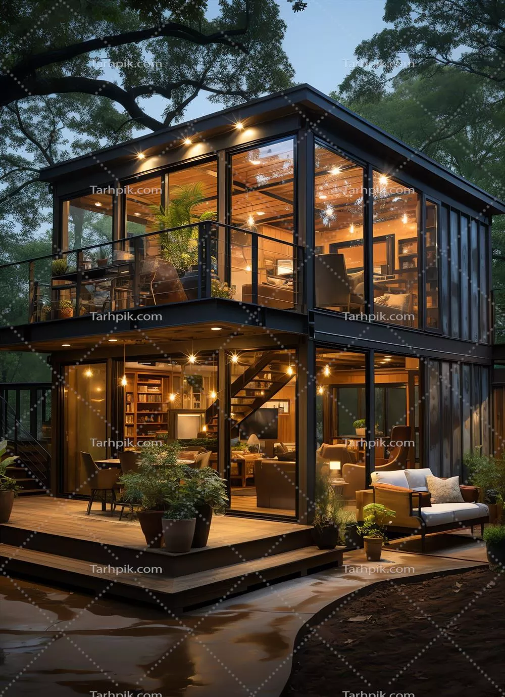 ایده ساخت منزل مدرن دو طبقه با کانتینر برای کافه یا رستوران بر روی زمینی خاص