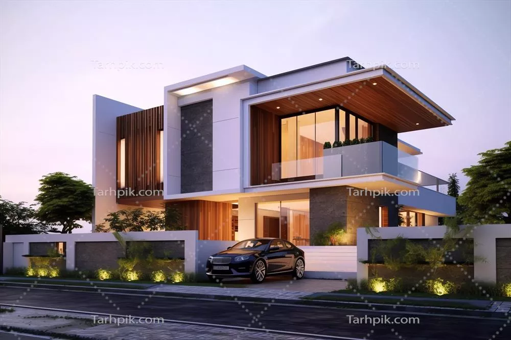 خانه مدرن زیبا با پارکینگ درونی و طراحی مینیمالیستی در منطقه مسکونی مدرن