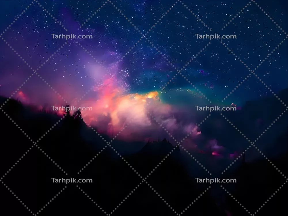 منظره شبانه کوهستان و کهکشان راه شیری با نوردهی بلند در نور کم