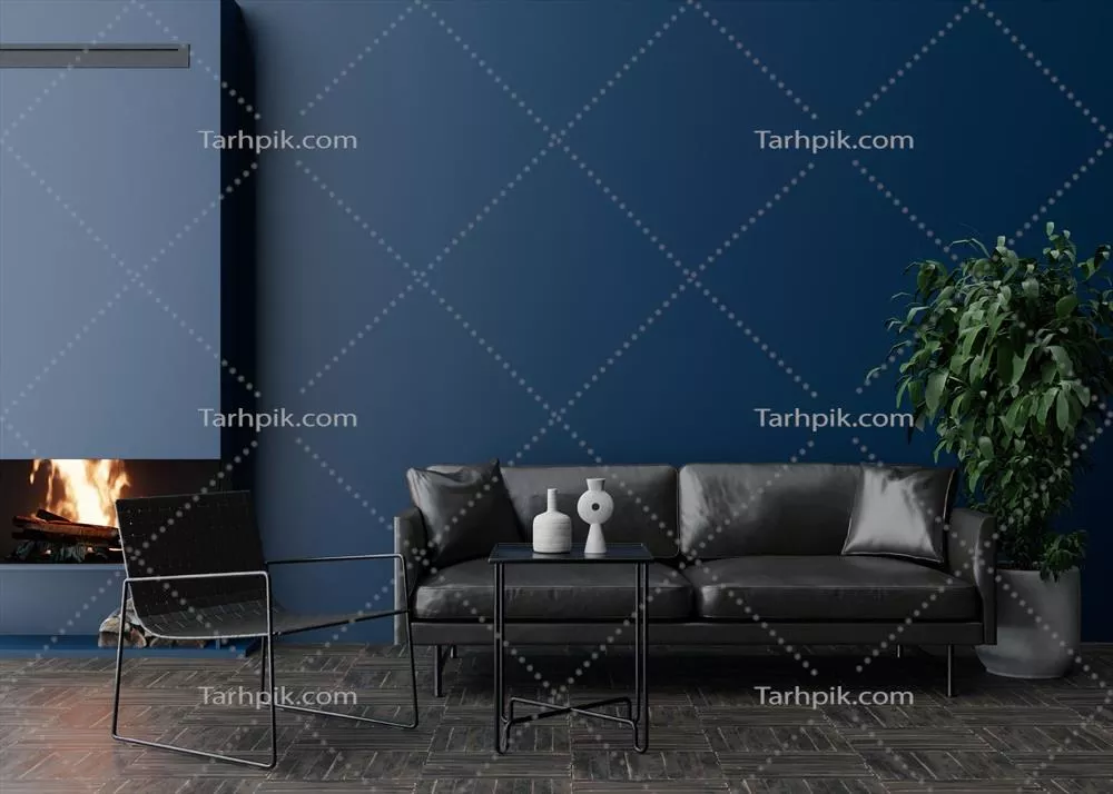 دیواری خالی و تیره آبی در طراحی داخلی مدرن نشیمن بدون تصویر در سبک امروزین