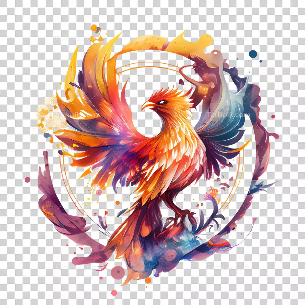 شخصیت افسانهای و اسرارآمیز: لوگوی پرنده افسانهای ققنوس بر روی پسزمینه شفاف