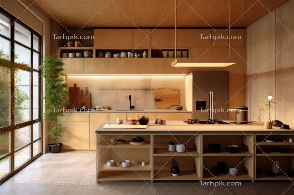 انبار یک آشپزخانه مینیمالیستی با کمد کوچک به سبک ژاپنی