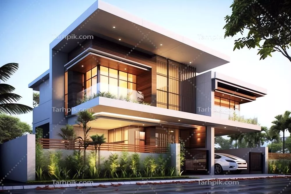 خانه مدرن زیبا با طراحی مینیمالیستی و سرپناه اتومبیل در محله مسکونی