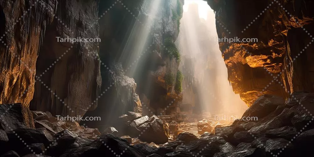 گرافیک هنری مناظر طبیعی زیرزمینی با نور و حس ماجراجویی در سفر