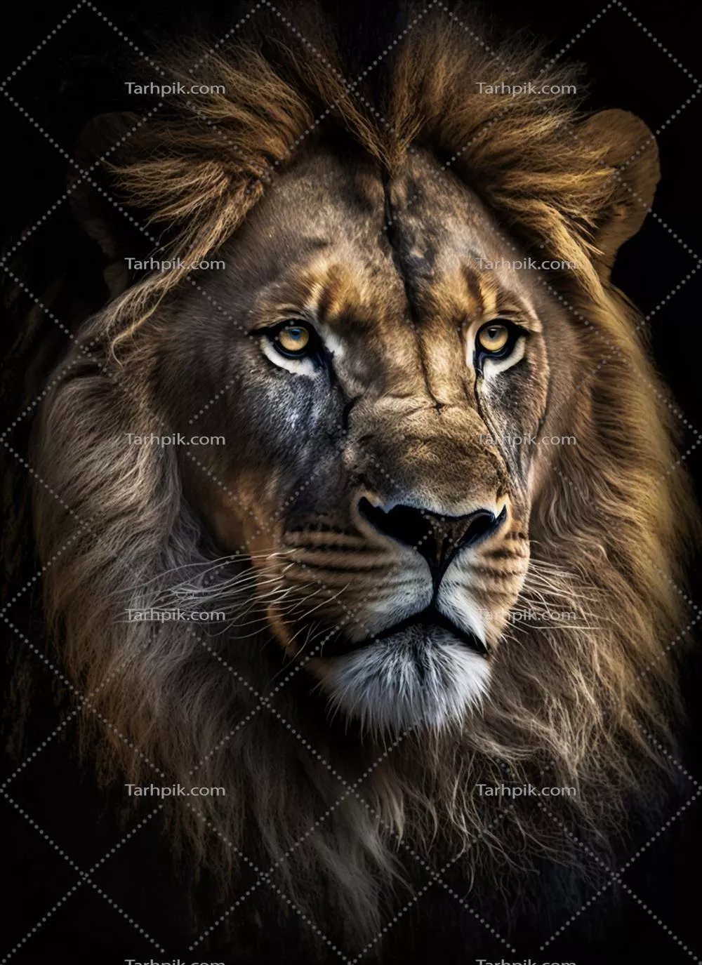 پرتره ای از ببر یا شیر بر روی زمینه تیره با استفاده از هوش مصنوعی