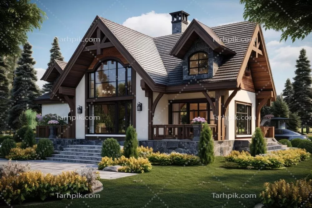 مدل سه بعدی از کلبه مدرن و دنج با گاراژ برای فروش یا اجاره