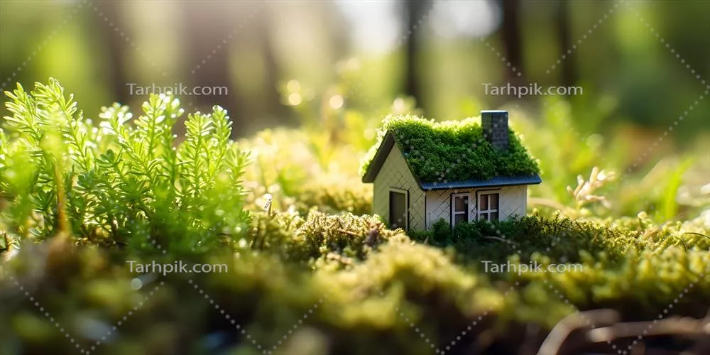 خانهی اکولوژیکی در محیط سبز: خانهی مینیاتوری بر روی چمن