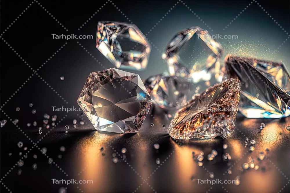 پس زمینه کریستالی شفاف با الماس و اثرات بازتابی براساس تکنولوژی هوش مصنوعی
