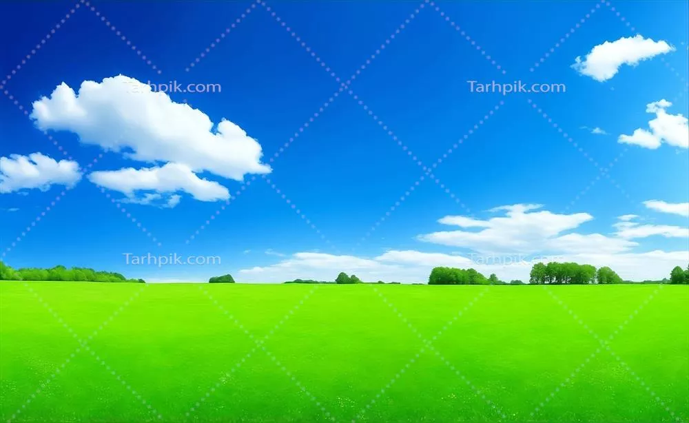 تصویر هوش مصنوعی از چمنزار سبز و آسمان آبی با کیفیت بالا