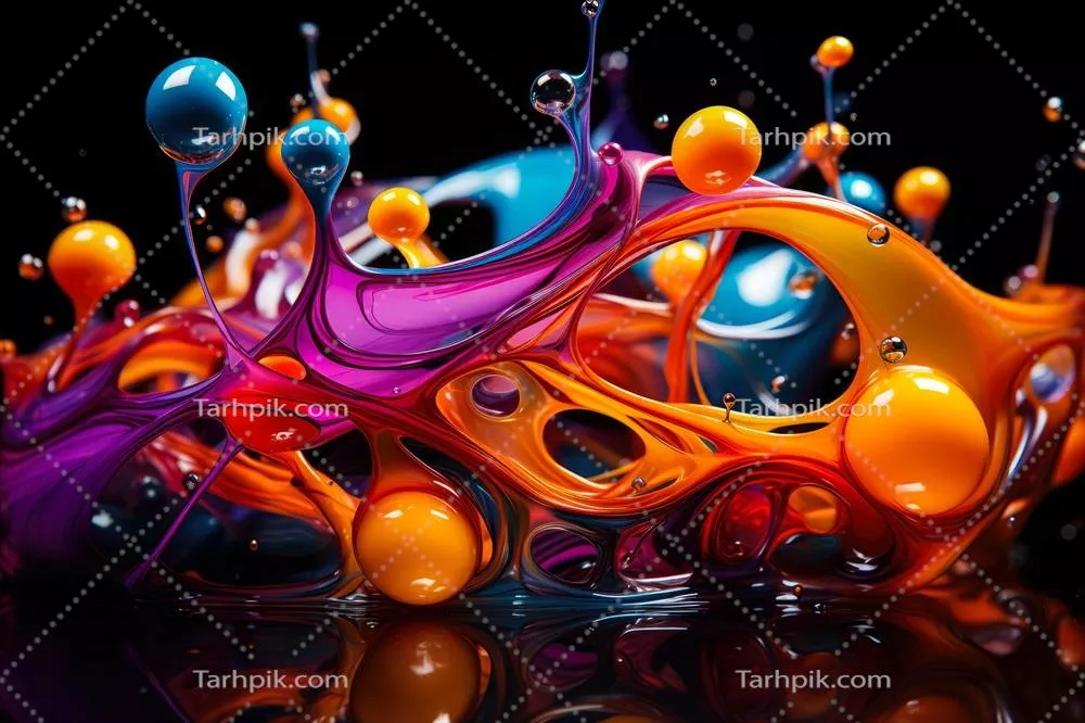 حرکت رنگارنگ قطرات روغن در آب در یک گرافیک آبستره