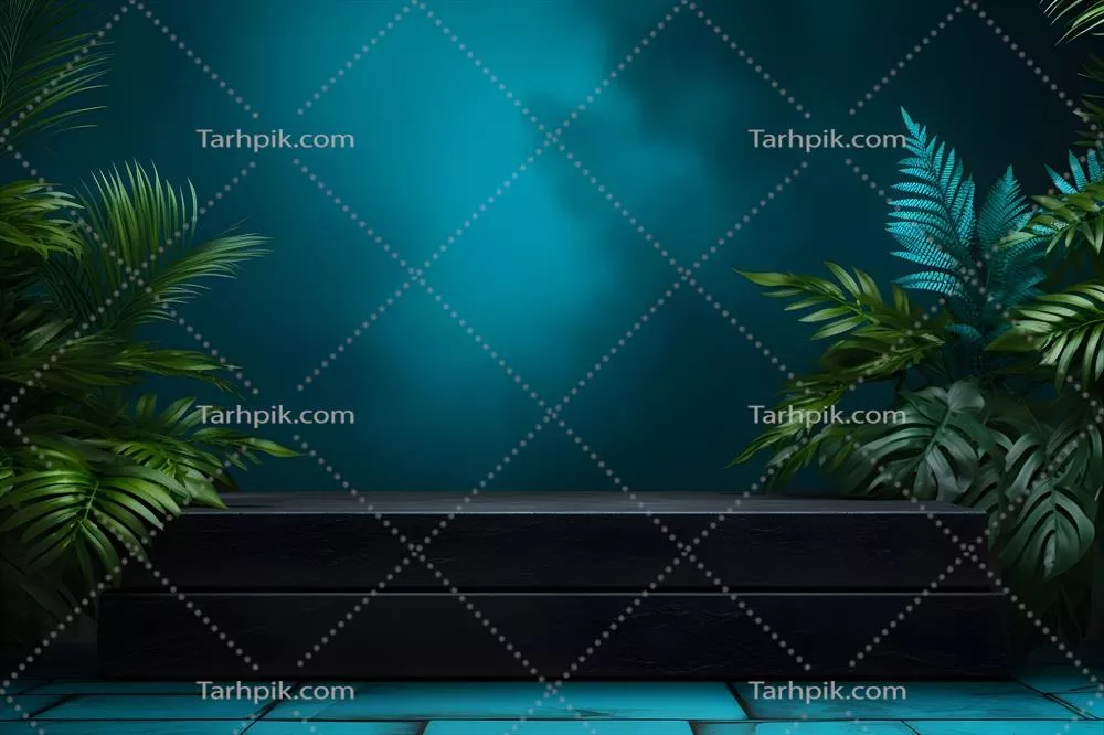 پایه بتنی خالی با گیاهان سبز و برگها برای نمایش محصولات آرایشی