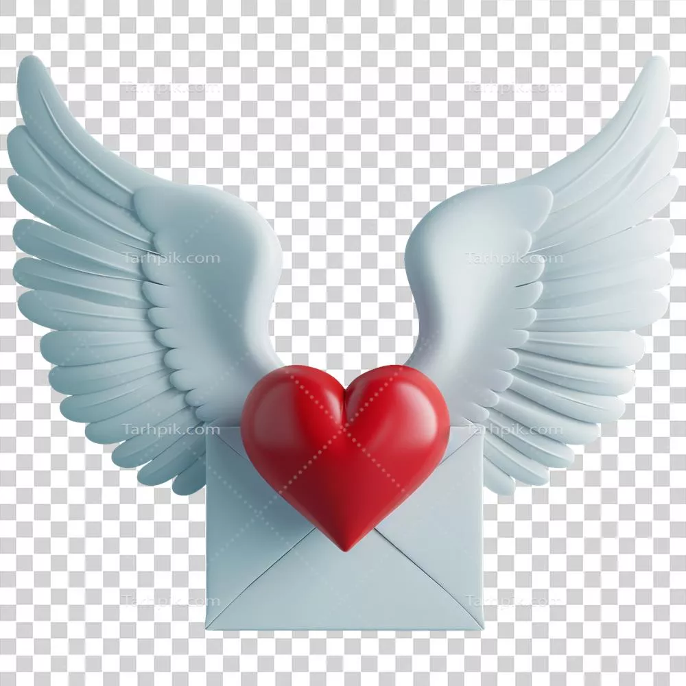 نامه عاشقانه سه بعدی با طراحی بال دار و عناصر قلبی برای روز ولنتاین و سالگردها
