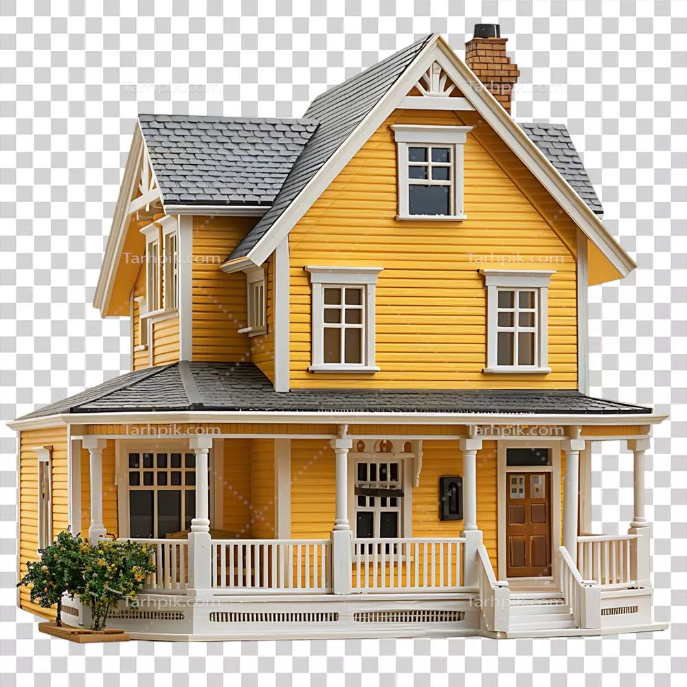 خانه دو طبقه با پسزمینه شفاف و ایزوله برای طراحی مدرن