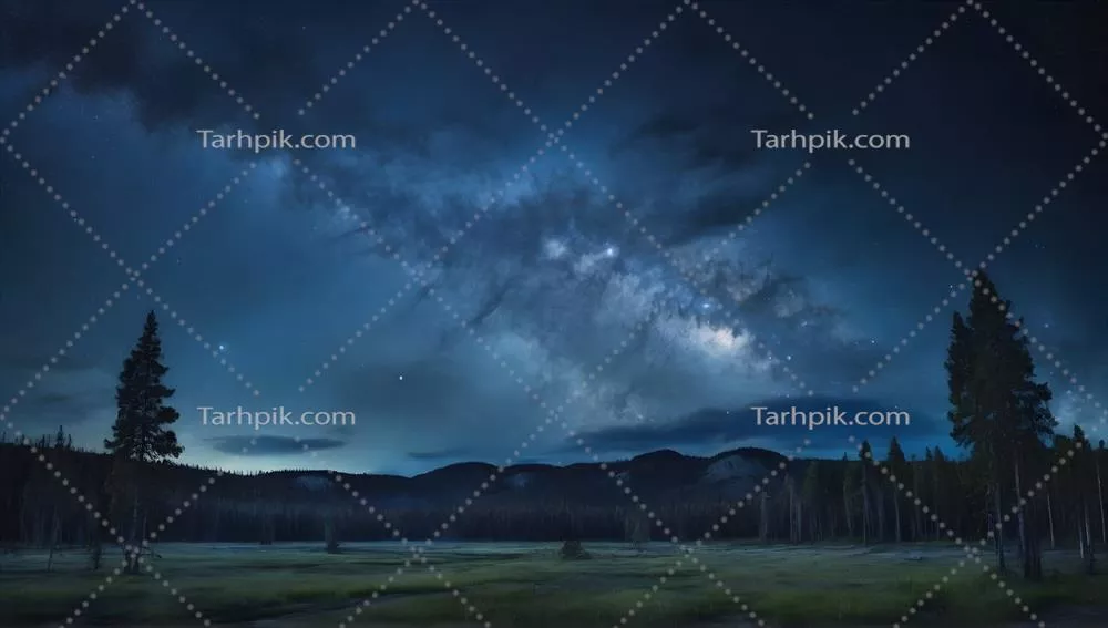 تجلی زیبایی آسمان شب با ابرها بر فراز جنگل و کهکشان راه شیری