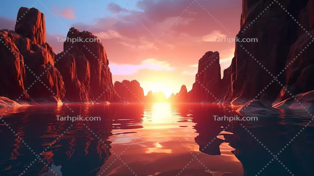 منظر آینده‌نگر با صخره‌ها و آب: پس‌زمینه‌ی انتزاعی مدرن و مینیمالیستی