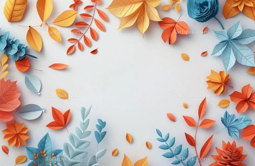 چیدمان برگهای پاییزی بر روی زمینه سفید
