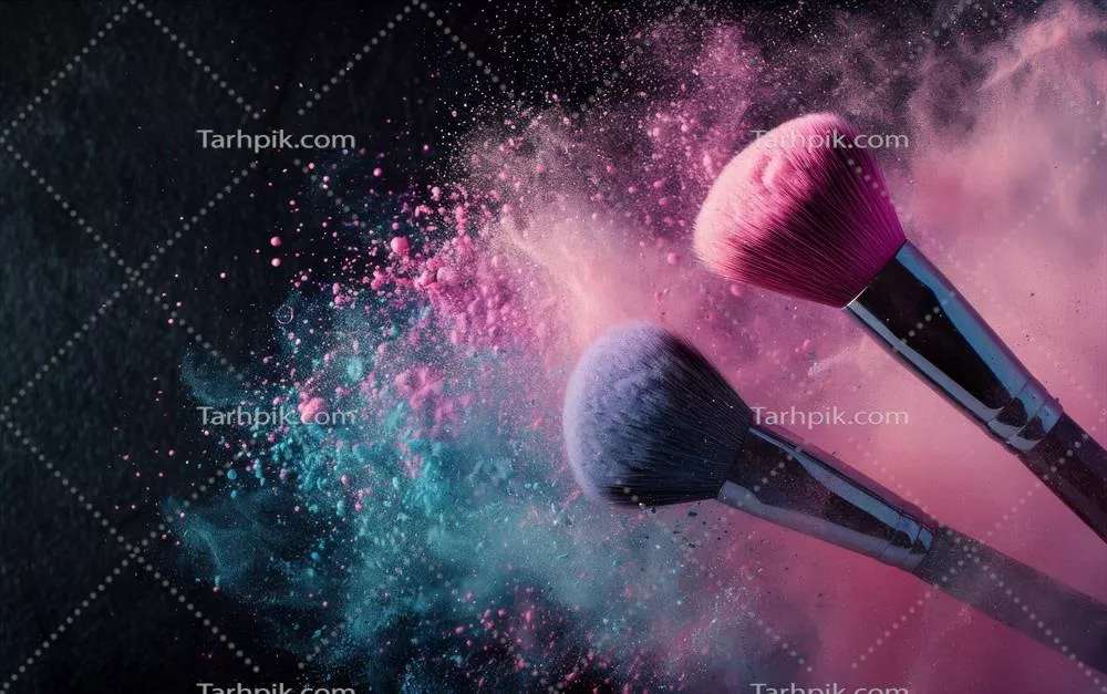 قلمموهای آرایشی بر روی پسزمینه کهکشانی زیبا و رنگارنگ