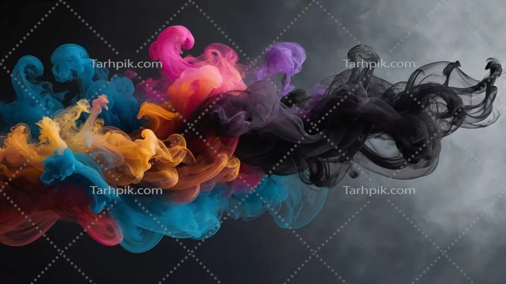 بررسی هنر انتزاعی و خلاق در پس‌زمینه سیاه با دودی رنگارنگ
