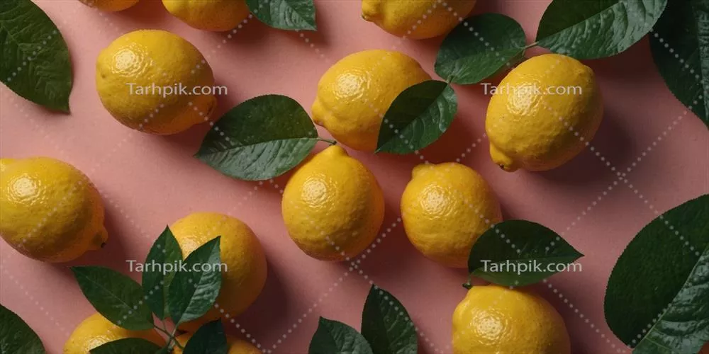 لیموهای رنگارنگ و برگها بر روی پسزمینه پاستلی زیبا