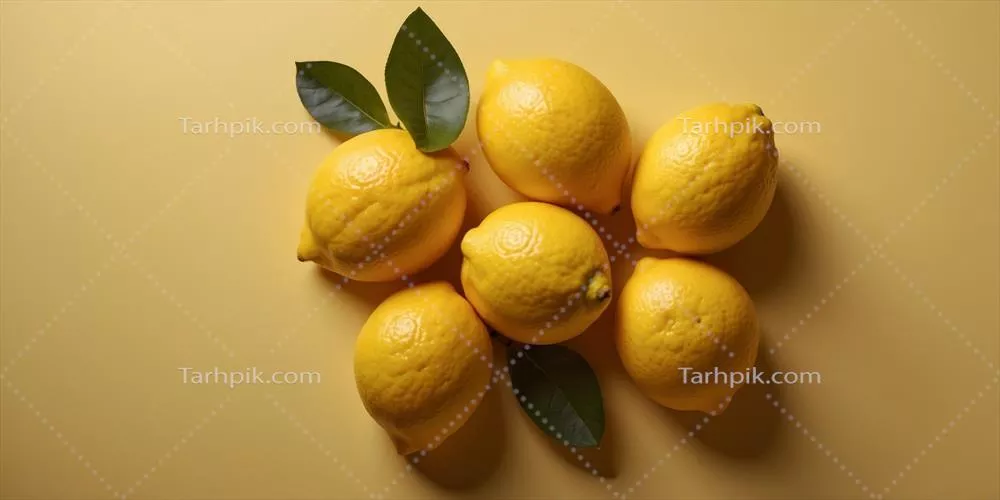 نمای بالایی از لیموهای تازه در پس‌زمینه زرد روشن
