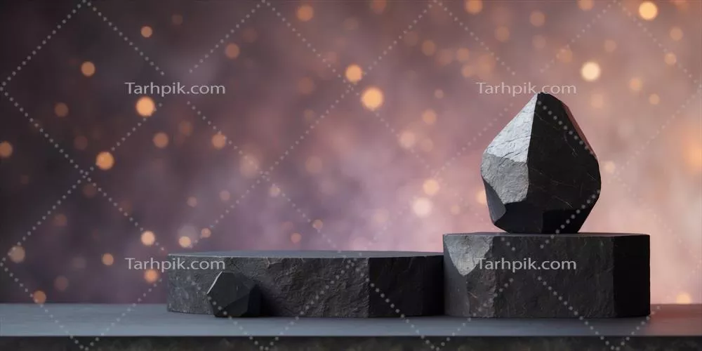 پایگاه سنگی مشکی درخشان با پس‌زمینه درخشان برای ارائه محصولات
