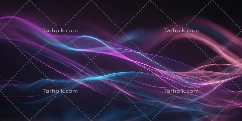 خطوط نئون آبی و بنفش درخشان با اثرات الکتریکی در دودی بر روی پس‌زمینه نئون