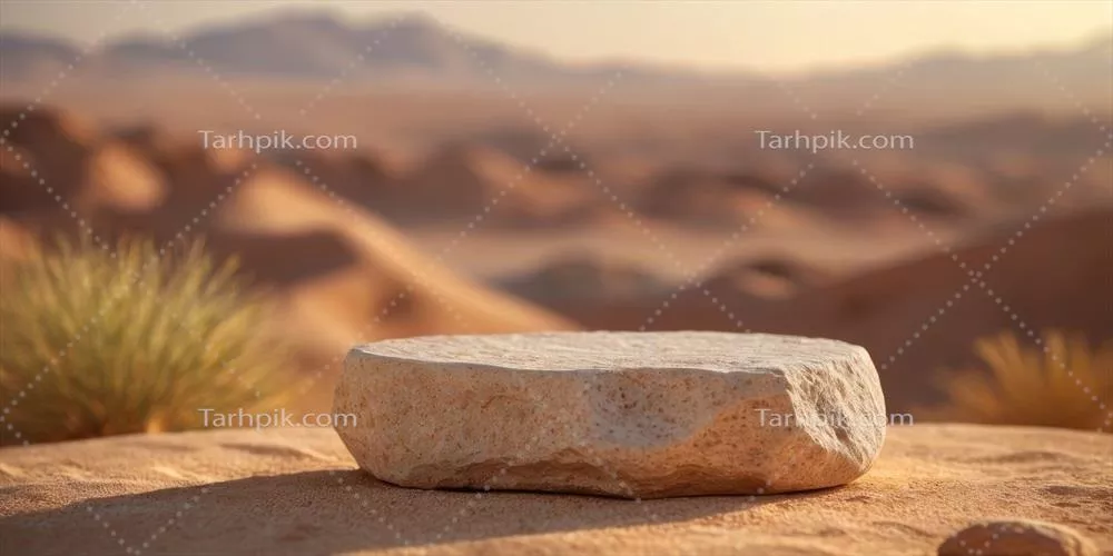پایه سنگی برای نمایش محصولات در پس‌زمینه desert عربی
