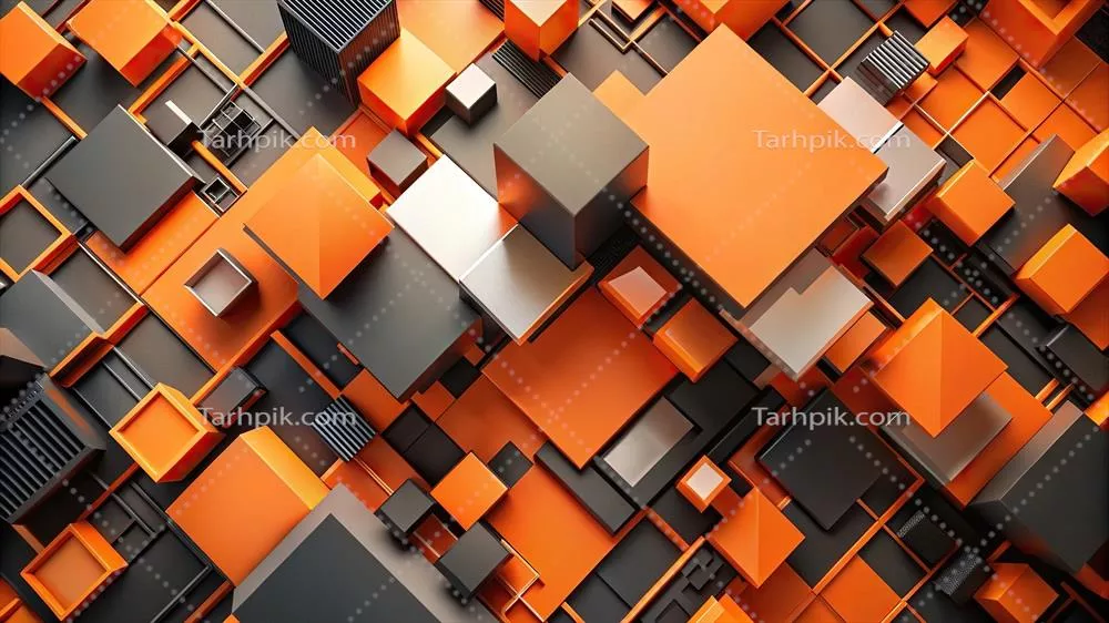 ترکیب انتزاعی هندسی با عناصر نارنجی و سیاه از نمای هوائی