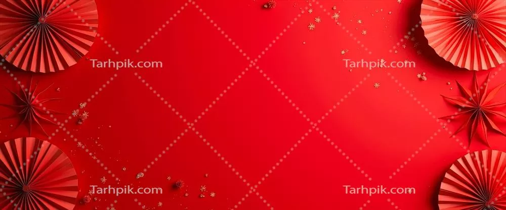بادبانیهای کاغذی قرمز و ستارهها بر روی یک پسزمینه قرمز زیبا