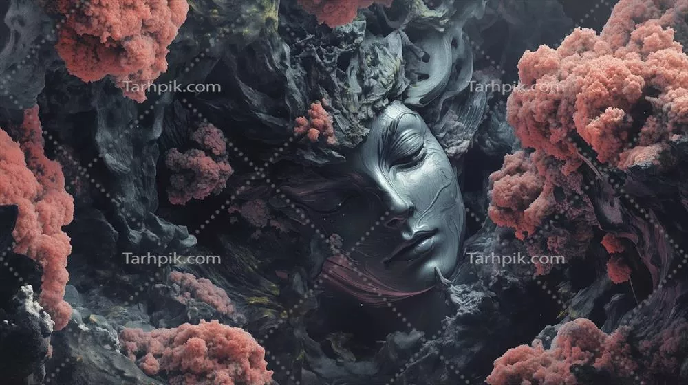 چهره‌ای فلزی و آرام از ساختارهای مرجانی انتزاعی در منظره‌ای خوابگون نمایان می‌شود