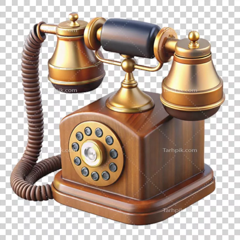 تجسم سه‌بعدی تلفن دایره‌ای چوبی vintage با طراحی جذاب