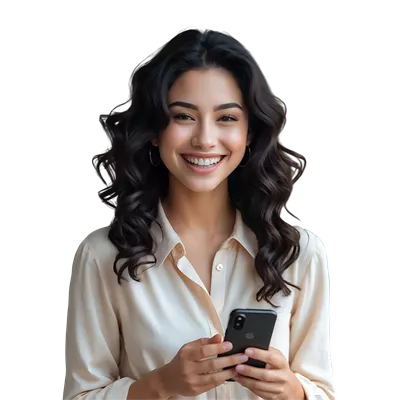 دختری شاد و قهوهای با تلفن همراه در سبک زندگی مدرن